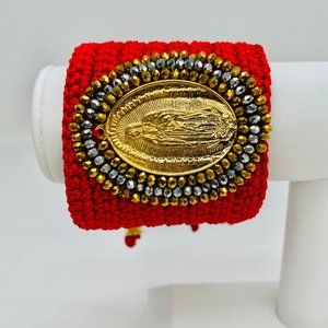 Artisan Hand Crafted - Embroidered Virgen de Guadalupe Cuff Bracelet